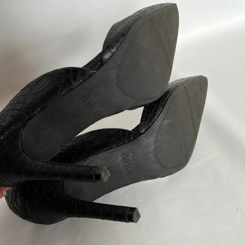 MIA Snakeskin Casual Pumps Stilettos Black Office Heels Shoes‎ Size 8
